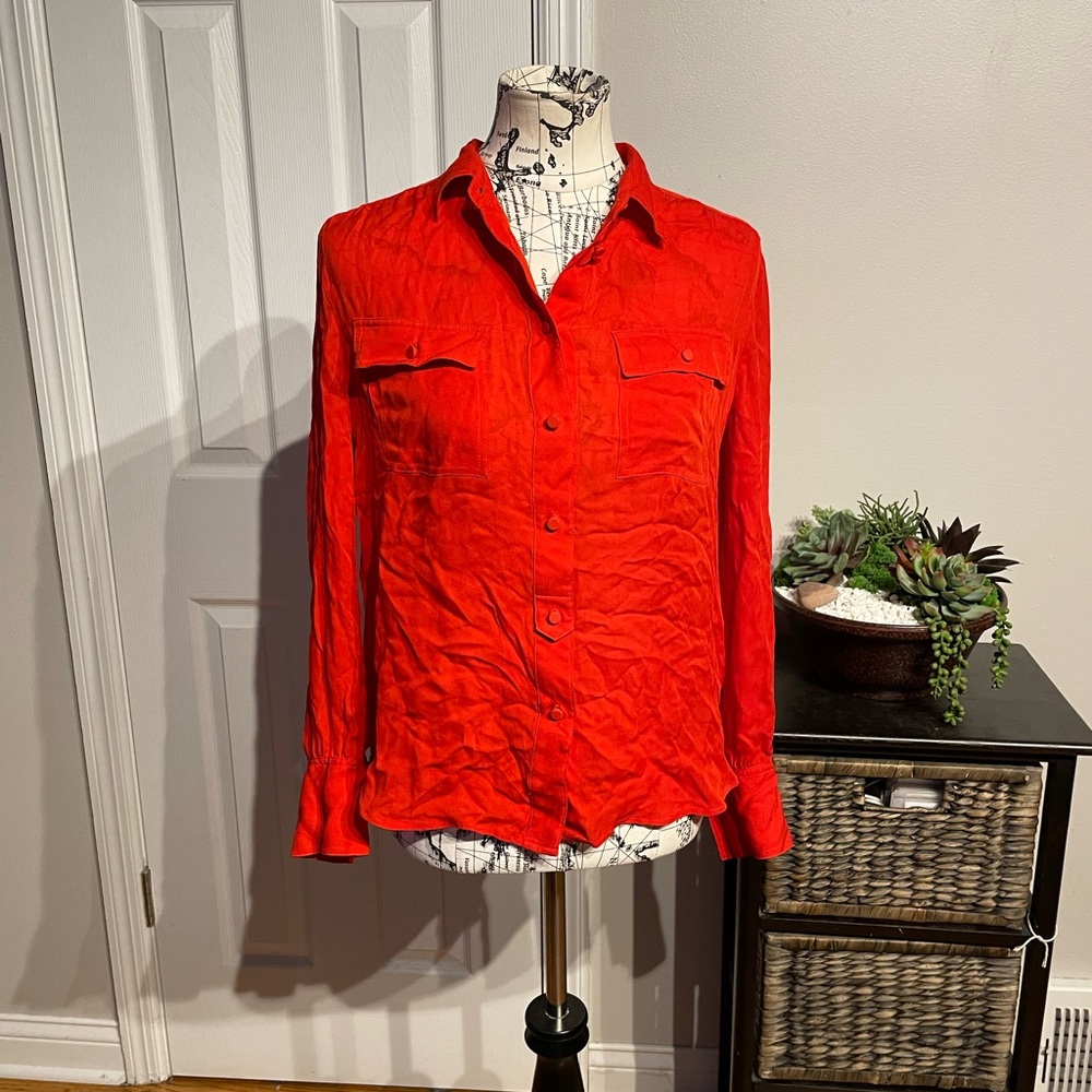 NWOT J.Cew Silk button down shirt coastal pocket work casual vibrant 8 top